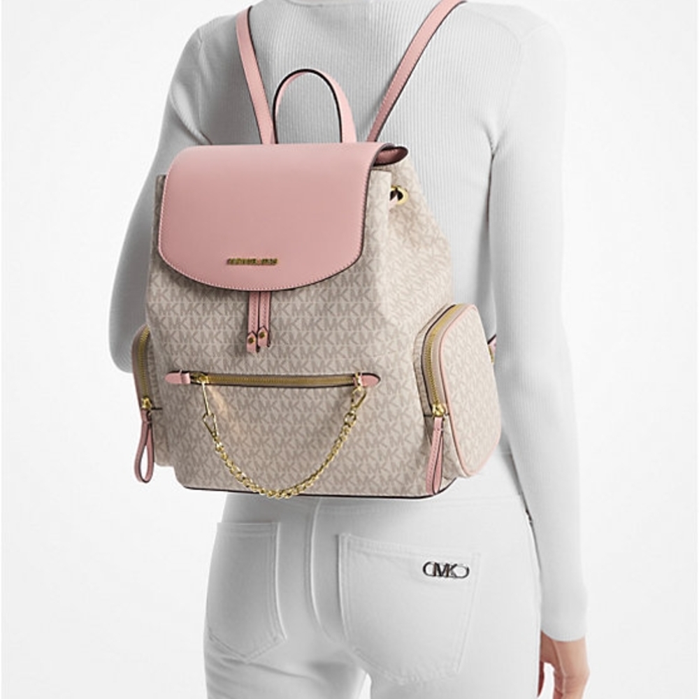 NWT Michael Kors Jet Set Pink & Cream Women's Large Backpack